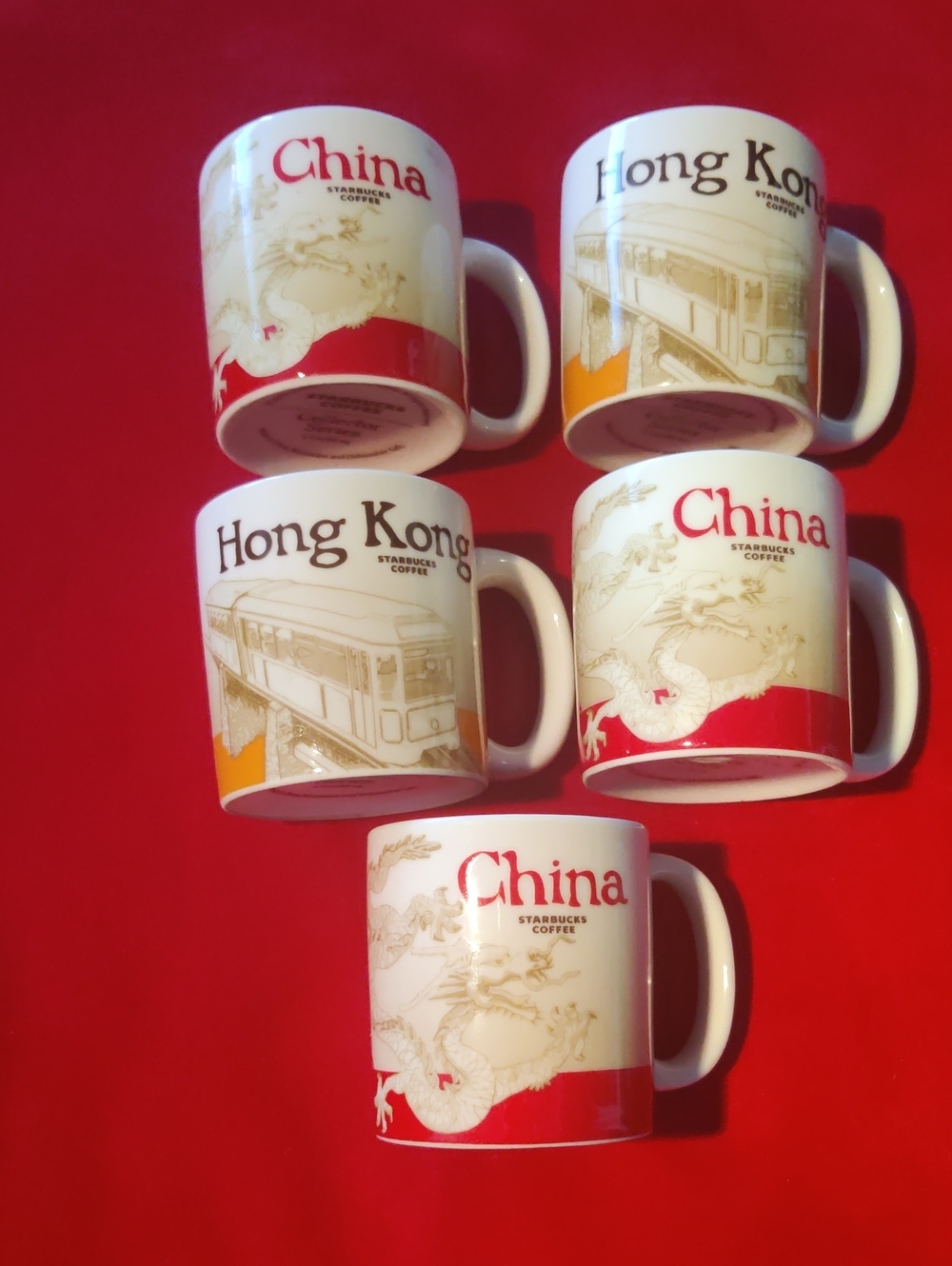 Five Starbucks 3oz City Collector Series Cups w/Designs for China & Hong Kong
